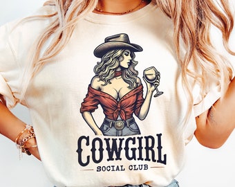 Png del club social de vaquera, Diseño de sublimación de vaquera, Png de sublimación de chica occidental, Impresión de camiseta de chica de campo, Diseño de camiseta retro occidental