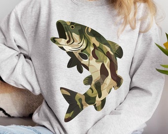 Old School Camo Fish Png, Bass Fishing Png Sublimation Design Download, Old School Retro Fish design, Jumping Bass Png, Camo Fishing Design