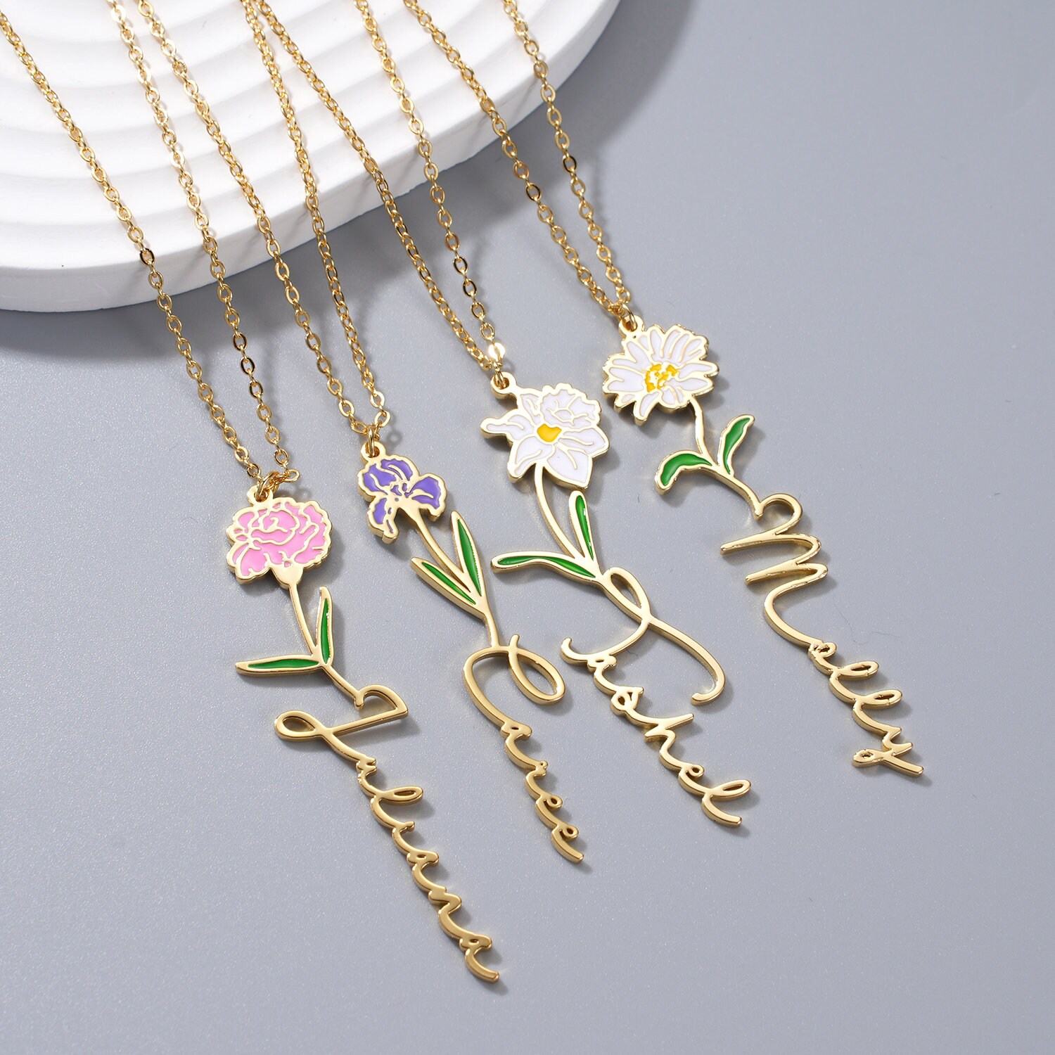 Custom Name Necklace With Birth Flower Personalized - Etsy