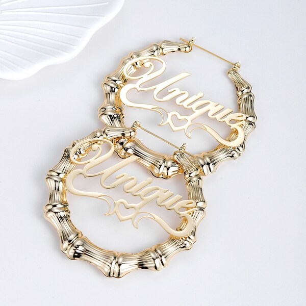 Beige - Handcrafted Heart Shaped Bamboo Earrings main image 0