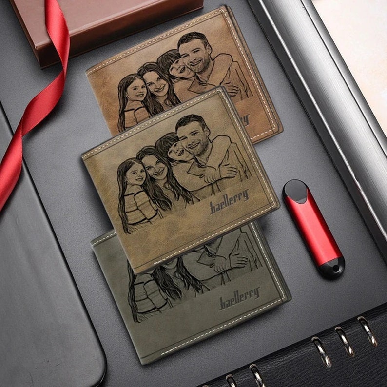 Custom Engraved Photo Wallets Personalized Men's Wallet Etsy