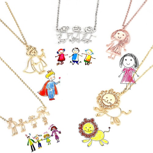 Children's Drawing Necklace Kid Artwork Necklace Etsy