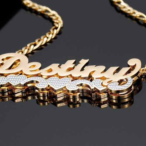 Personalized 14K Gold Plated Single Plate Name Necklace Etsy