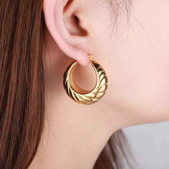 Gold Plated Bold Croissant Hoop Earrings