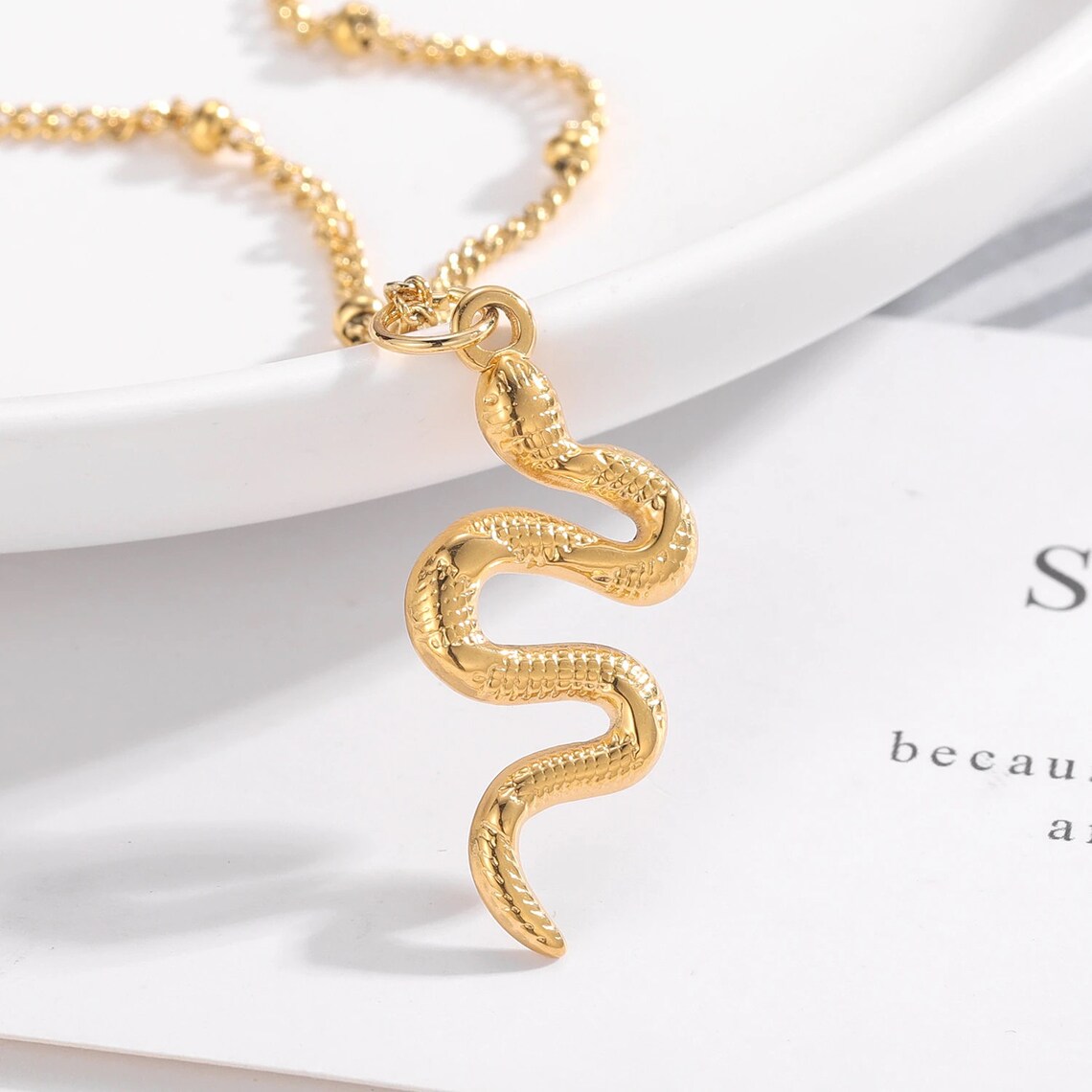 Snake Necklace Gold Charm Necklace Gold Plated Charm Etsy UK