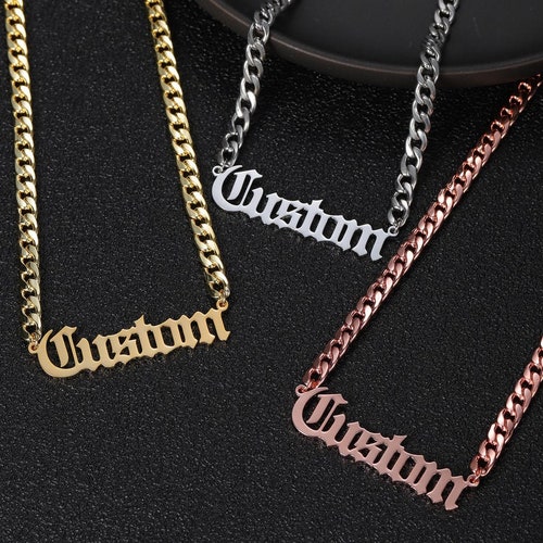 Mens Necklaces Old English Name 