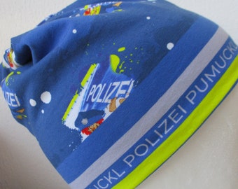 Beanie / Mütze für Baby / Kleinkind / Junge, blau Polizei, Pumuckl Gr.50/52
