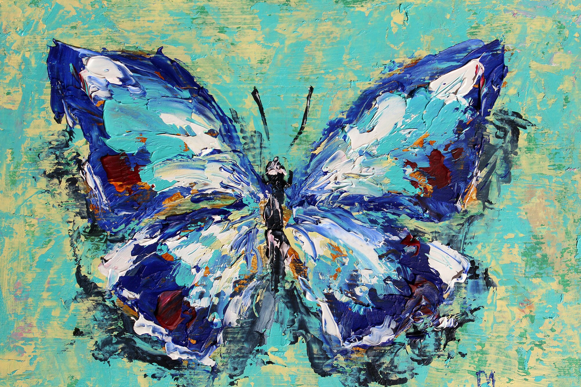 Blue Butterfly Painting Impasto Insect Art Original Artwork Etsy