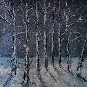 Winter Moon Painting: Original Acrylic Artwork (40x40cm)