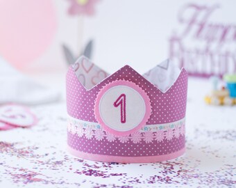 Couronne d'anniversaire pour enfants, couronne en tissu baie, couronne avec chiffres interchangeables 1-6 ans, couronne d'anniversaire et pochette