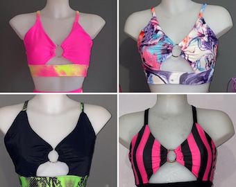 Verstelbare bralette paaldansen crop top met ring aan de voorkant