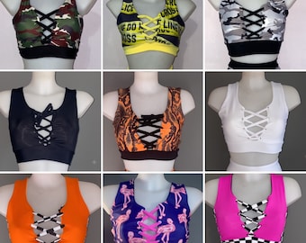 Top corto da pole dance con pizzo frontale