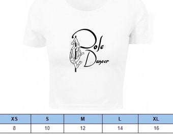 White Crop Tee Pole Dancer Design