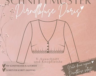 Dirndlbluse Gr. 38 V-Ausschnitt digitales PDF Schnittmuster pattern inkl. Nähanleitung