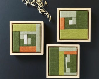 Textiles Wandbild 3er Set | Grafisch "Frühlingsfrisch" Modern Art Patchwork