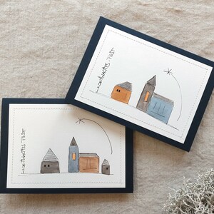 Weihnachtskarte B6 | Weihnachtspost Haus Kirche Aquarell