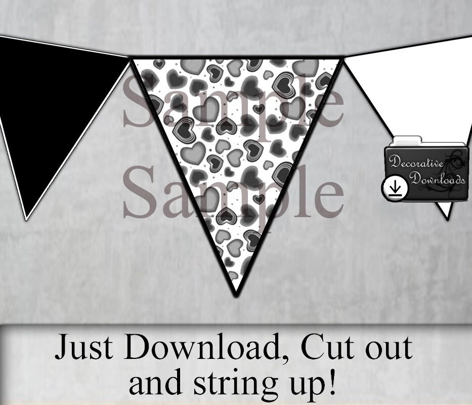 Black and White Pennants Instant Download Printable Pennant Monochrome ...