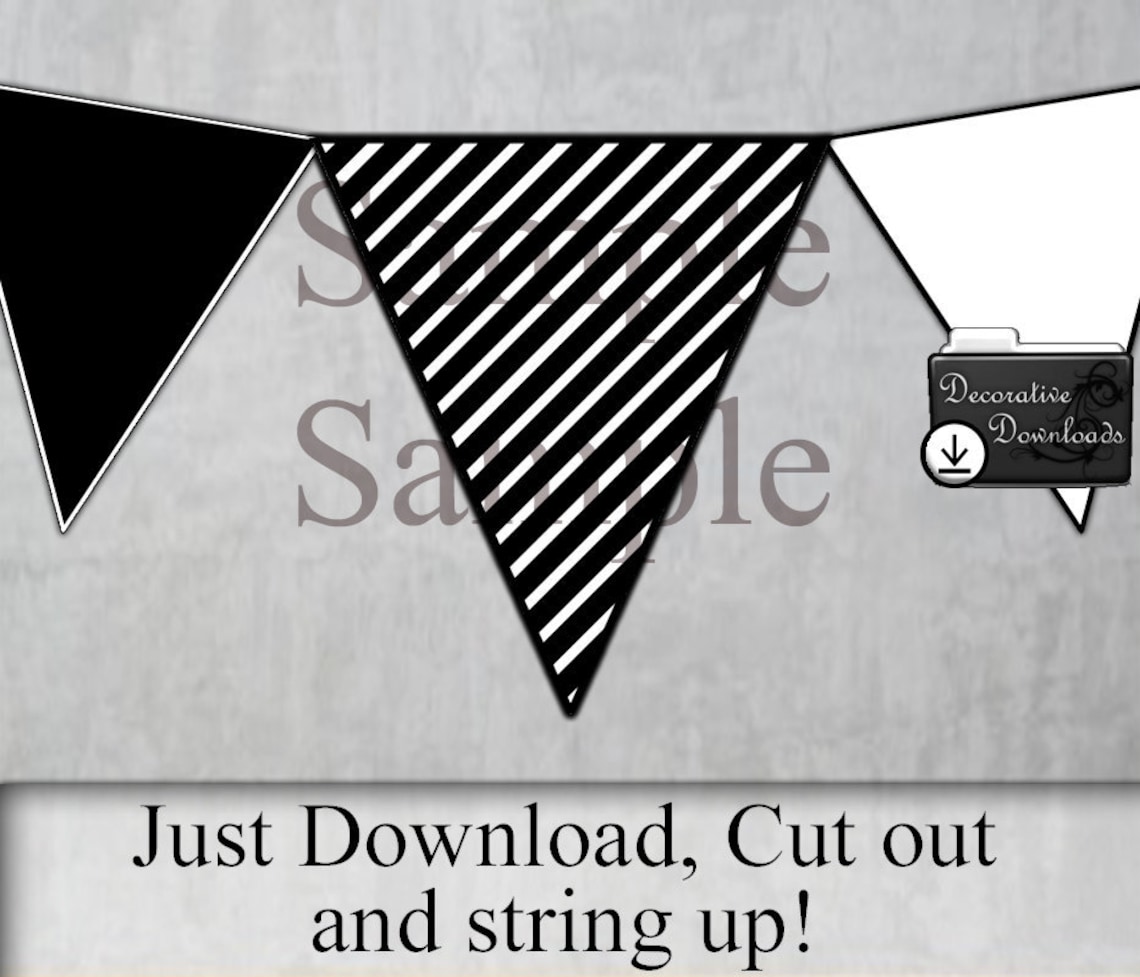 Black and White Pennants Instant Download Printable - Etsy