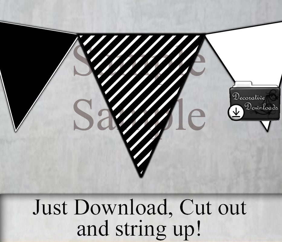 Black and White Pennants Instant Download Printable - Etsy