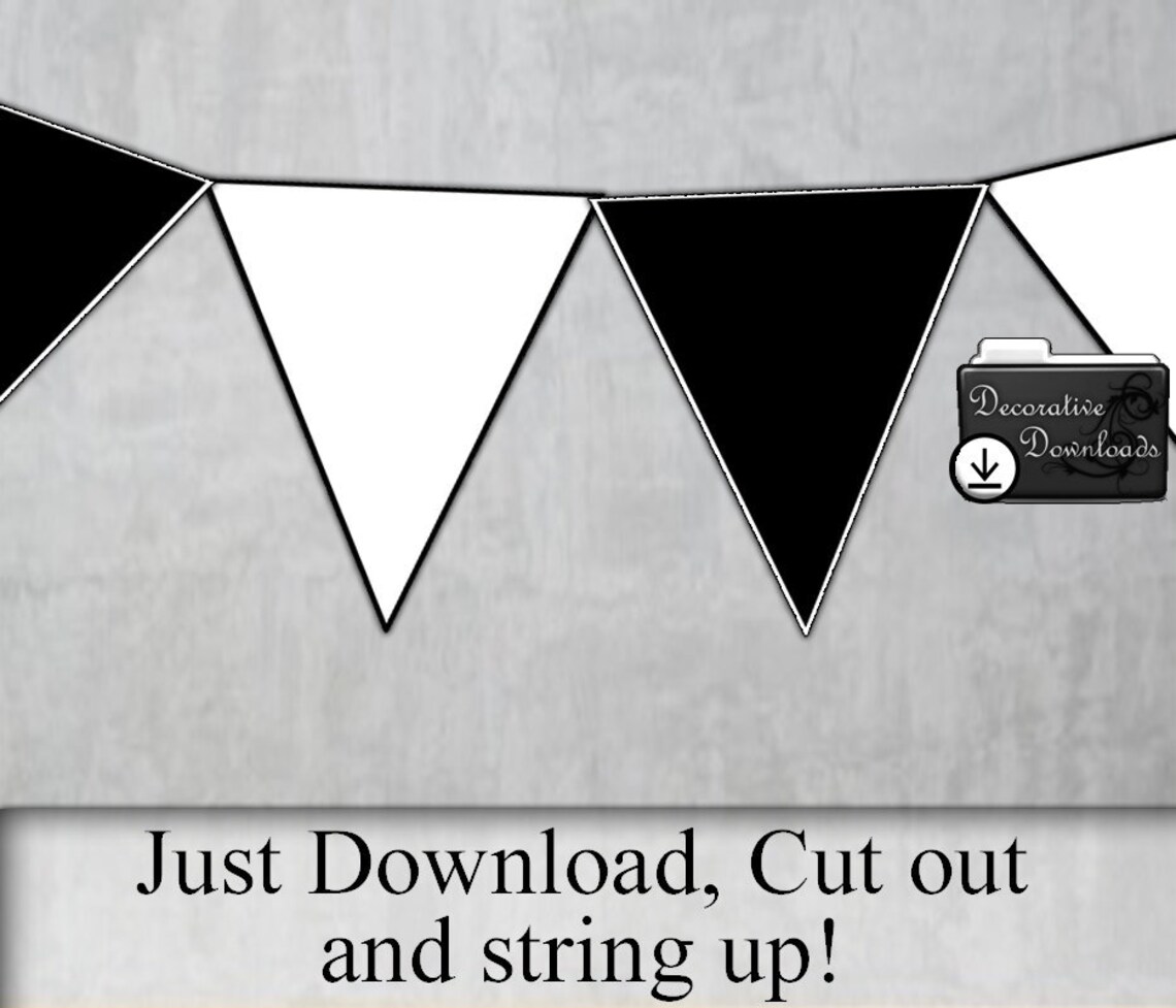 Black and White Pennants Instant Download Printable Pennant Monochrome ...