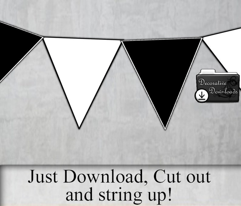 Black and White Pennants Instant Download Printable Pennant Monochrome