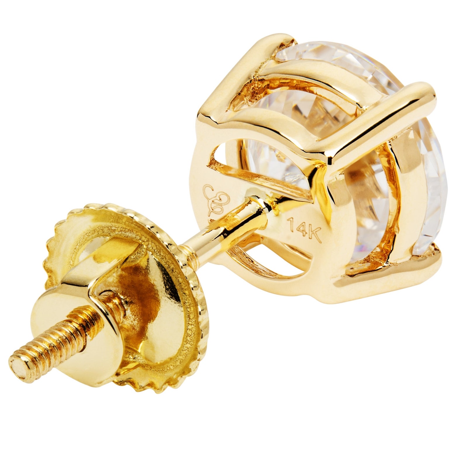 14K Solid Yellow Gold Stud Earrings Round Cut Cubic Zirconia Etsy