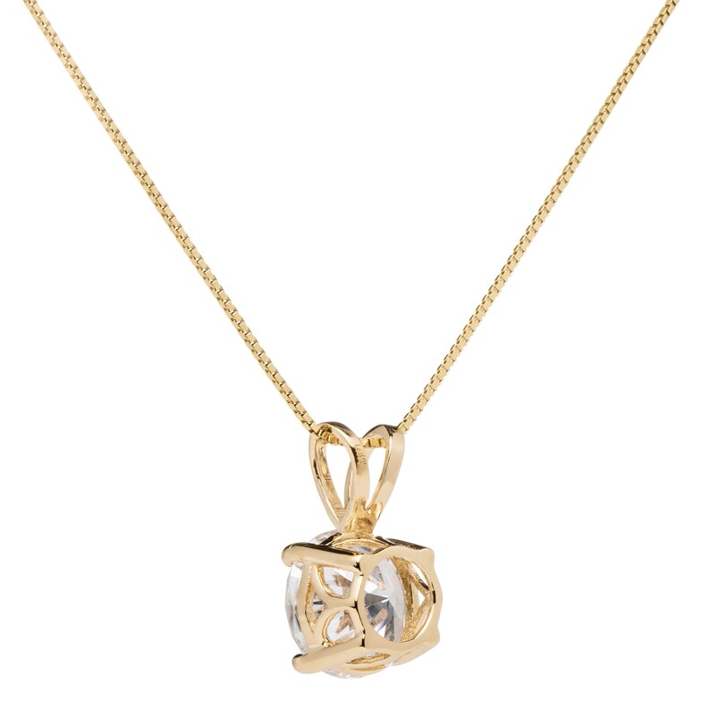 14K Solid Yellow Gold Pendant Necklace 2.0 Carat With Gift Box 18 Inch .60mm Box Link Chain Round Cut Cubic Zirconia Solitaire