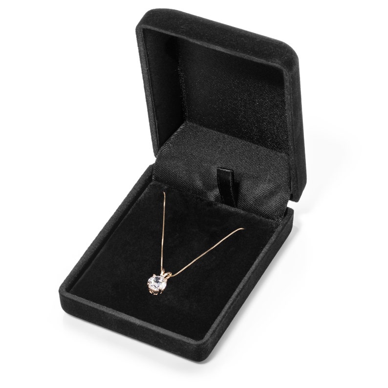 14K Solid Yellow Gold Pendant Necklace 2.0 Carat With Gift Box 18 Inch .60mm Box Link Chain Round Cut Cubic Zirconia Solitaire