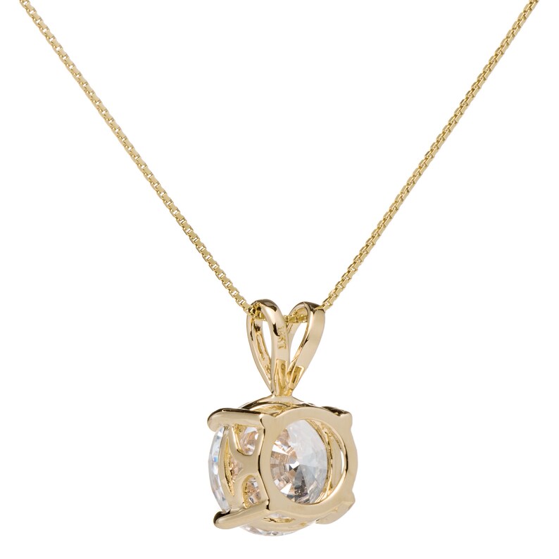 Round Cut Cubic Zirconia Solitaire With Gift Box 16 Inch .60mm Box Link Chain 14K Solid Yellow Gold Pendant Necklace 1.5 Carat