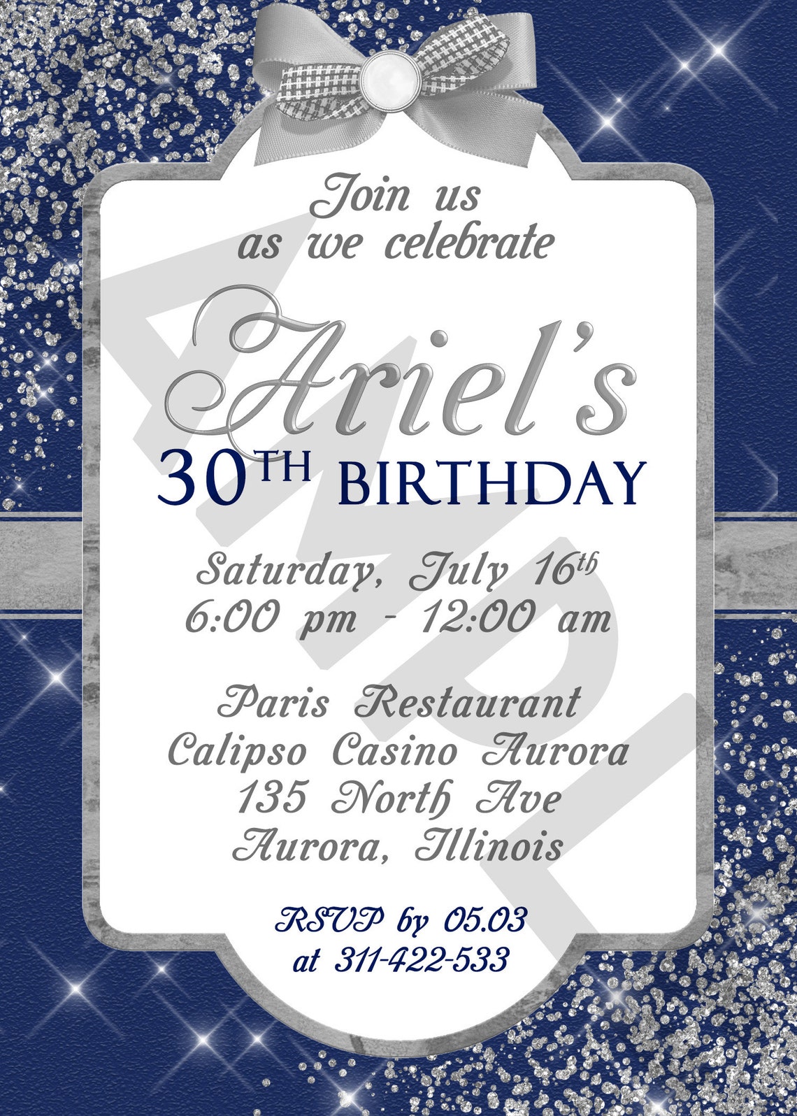 Royal Blue and Silver Birthday Invitation Baby Shower Gala Etsy