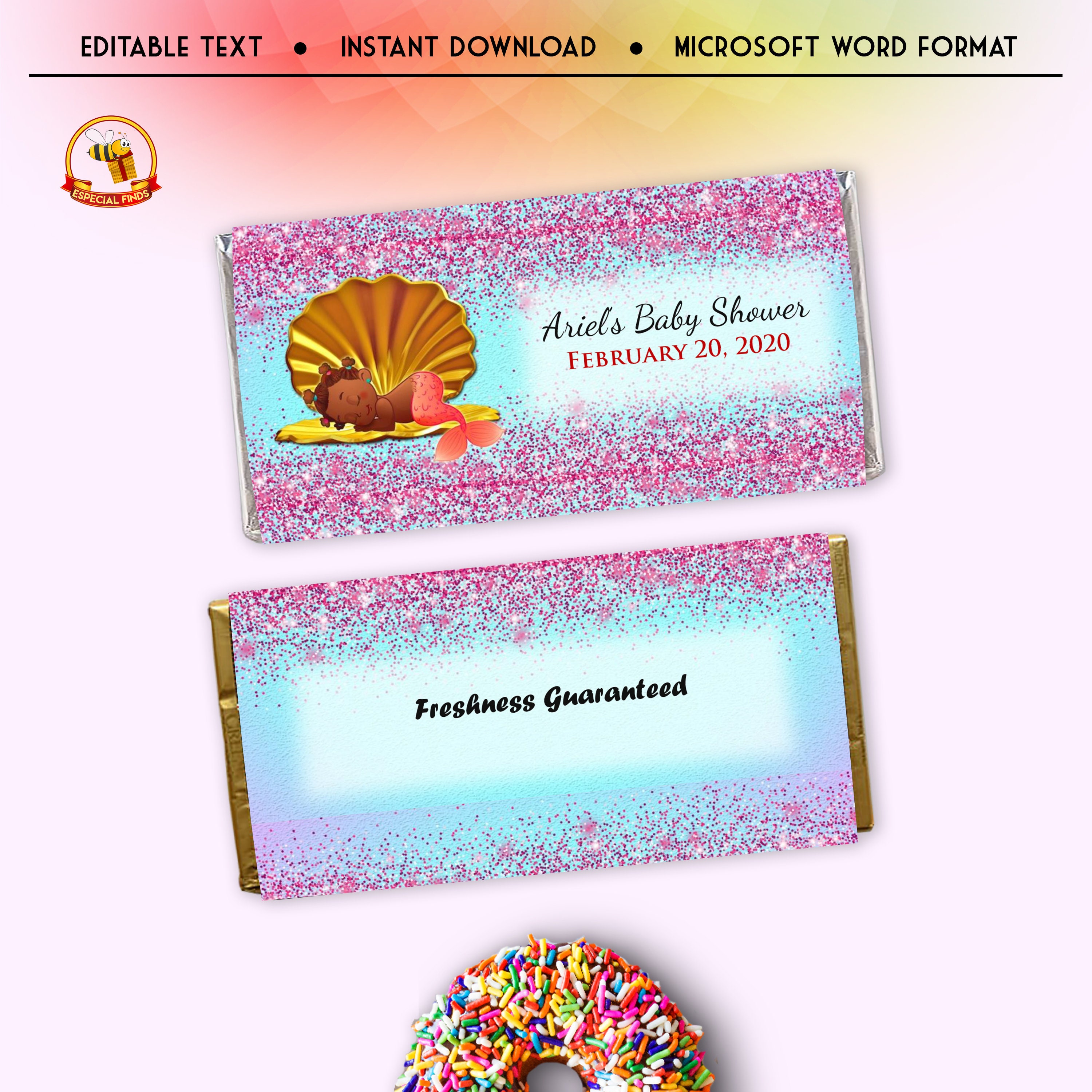 Little Mermaid Candy Bar Wrapper Template Baby Shower 21st  Etsy Inside Candy Bar Wrapper Template Microsoft Word