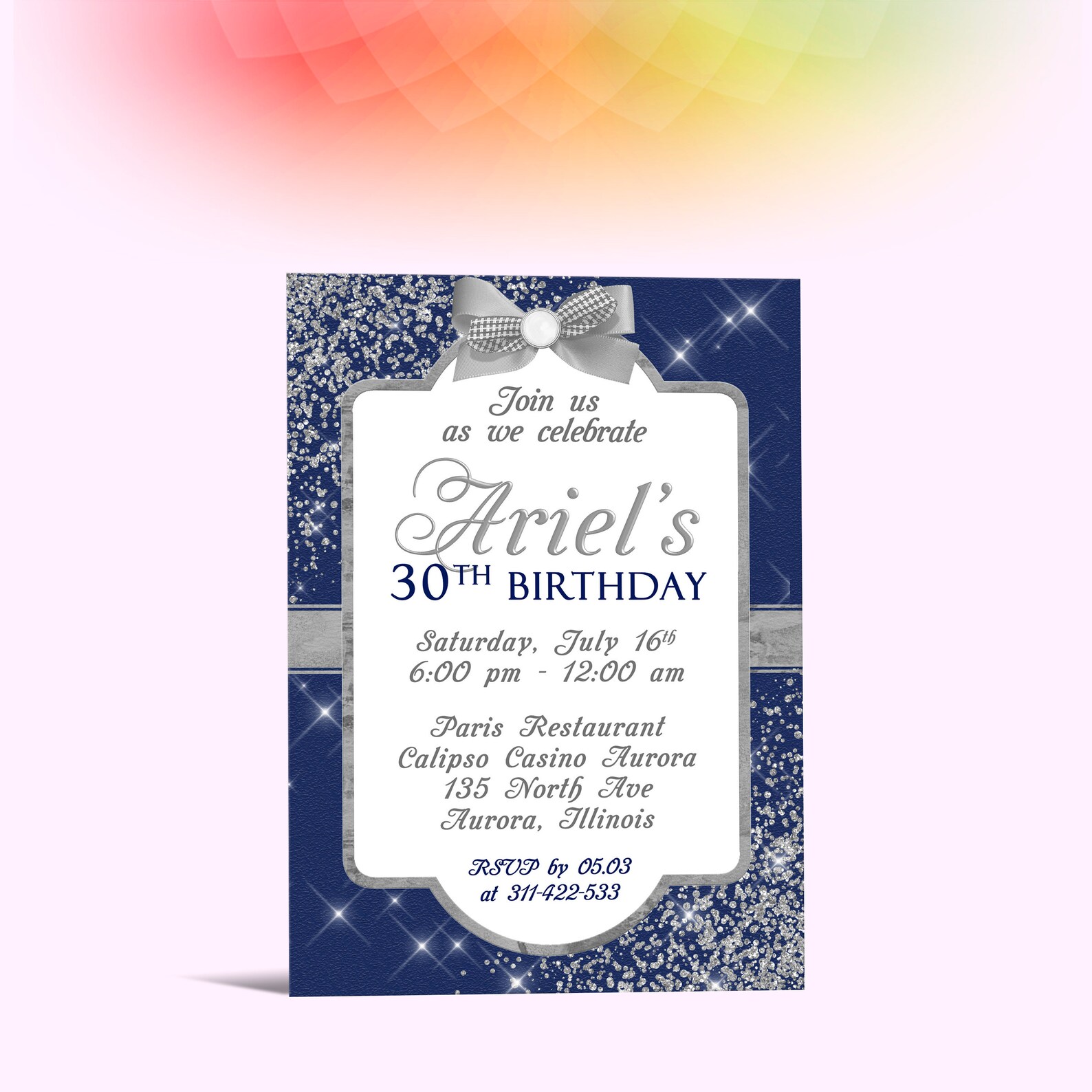 Royal Blue and Silver Birthday Invitation Baby Shower Gala Etsy