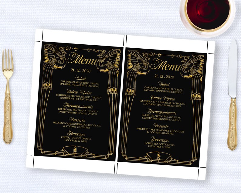 Art Deco Menu Old Hollywood Menu Template Great Gatsby | Etsy