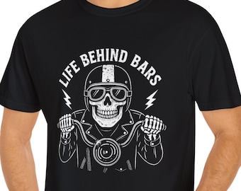 Motorcycle T Shirt Life Behind Bars Motorcycle Shirt for Men Guys Cool Biker Tee Skeleton Decal Humor TShirt Funny Motorcycle Shirt