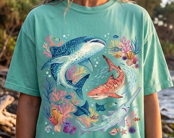 90s Sea Animals T-Shirt - Men & Women's Unisex Graphic Tee - Vintage Ocean Wildlife Tee - Retro Marine Biology Shirt - Nostalgia Fish Shirt