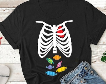 KIDS YOUTH - Candy Skeleton Rib Cage Halloween Costumes T Shirt Halloween Costume Funny T-shirt Chocolate lovers Tee Halloween Costume Baby