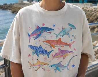 Vintage Shark Graphic Tee, Ocean Predator Marine Life Shirt, Cool Sea Animal Aesthetic Top, Comfort Colors® Shark Lover Gift Tee