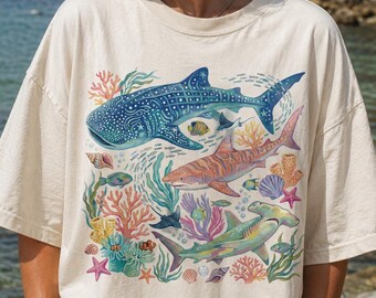 90s Sea Animals T-Shirt - Men & Women's Unisex Graphic Tee - Vintage Ocean Wildlife Tee - Retro Marine Biology Shirt - Nostalgia Fish Shirt