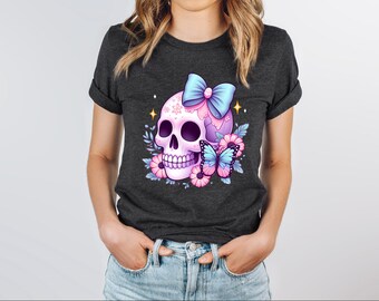 Bloom Skull Shirt, Halloween Shirt, Floral Skull Boho Graphic Tee, Womens Fall Shirt, Flower Skull Skeleton TShirt, Skeleton Blooms