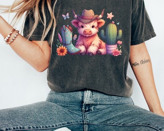 Highland Cow Shirt, Western Shirt, Country Shirt, Cow T-shirt, Farm Shirt, Country Music, Cowgirl Shirt, Southern Shirt Rodeo Shirt Boho Tee