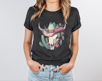 Boho Cow Skull Shirt, Country shirt, Wild west Shirt, Western Graphic Tee, Cowgirl Shirt, Bull Skull Shirt, Southwest Shirt Western Clothing