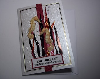 Seepferdchen Klappkarte mit Umschlag 11,5 x 16,5 cm Zur Hochzeit