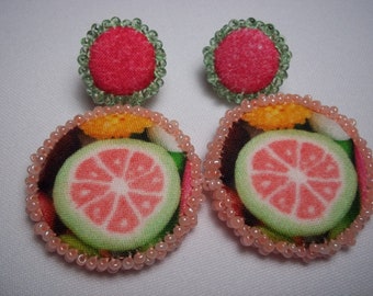 Ohrschmuck Bonbon Erdbeere Grapefruit groß leicht Kreise statement candy