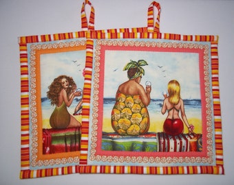 Topflappen Urlaub Strand Meer Damen Ananas Kirsche Kokos Sommer