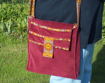 Schultertasche Samt rot Indien Spiegelapplikation 29x28x7 cm