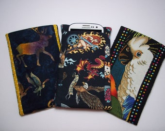 Handy Telefon Hirsch Batik Tattoo Kakadu bunt Filz Schwarz Polyester