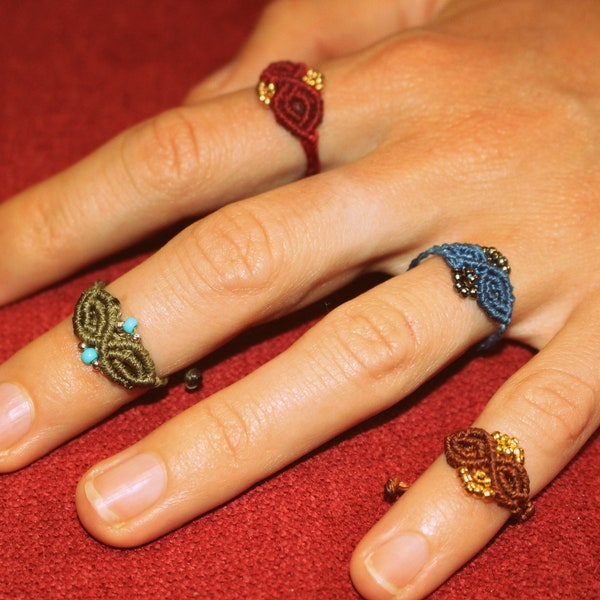 macrame rings adjustable in size colorful