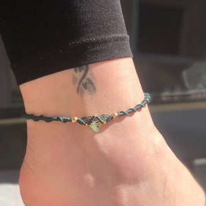 Macrame gemstone anklet with rose quartz, garnet and more with pearls
