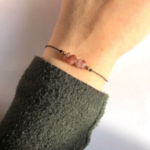 Makramee Armband mit Edelstein und goldenen Perlen - Granat - Amethyst - Rosenquarz - Aventurin - Tigerauge uvm