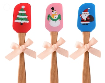 Christmas Silicone Spatula New Year Silicone Butter Scraper Cake Mixing Baking Kitchen Wood Handle Scraper Baking tools Baking Spatula